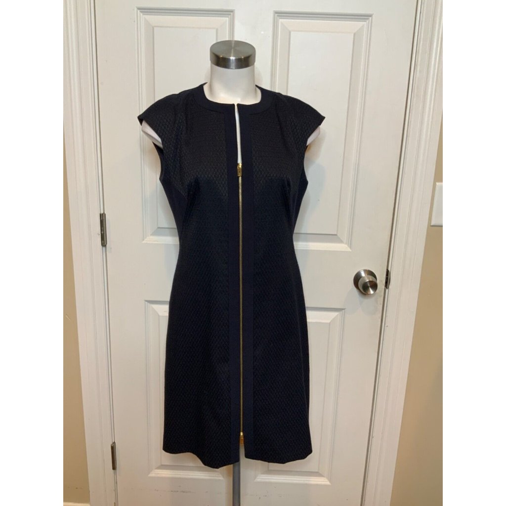 Ted Baker Reikod Navy Blue 2-Way Zip Sleeveless Shift Dress, Size 2 | 6 Us